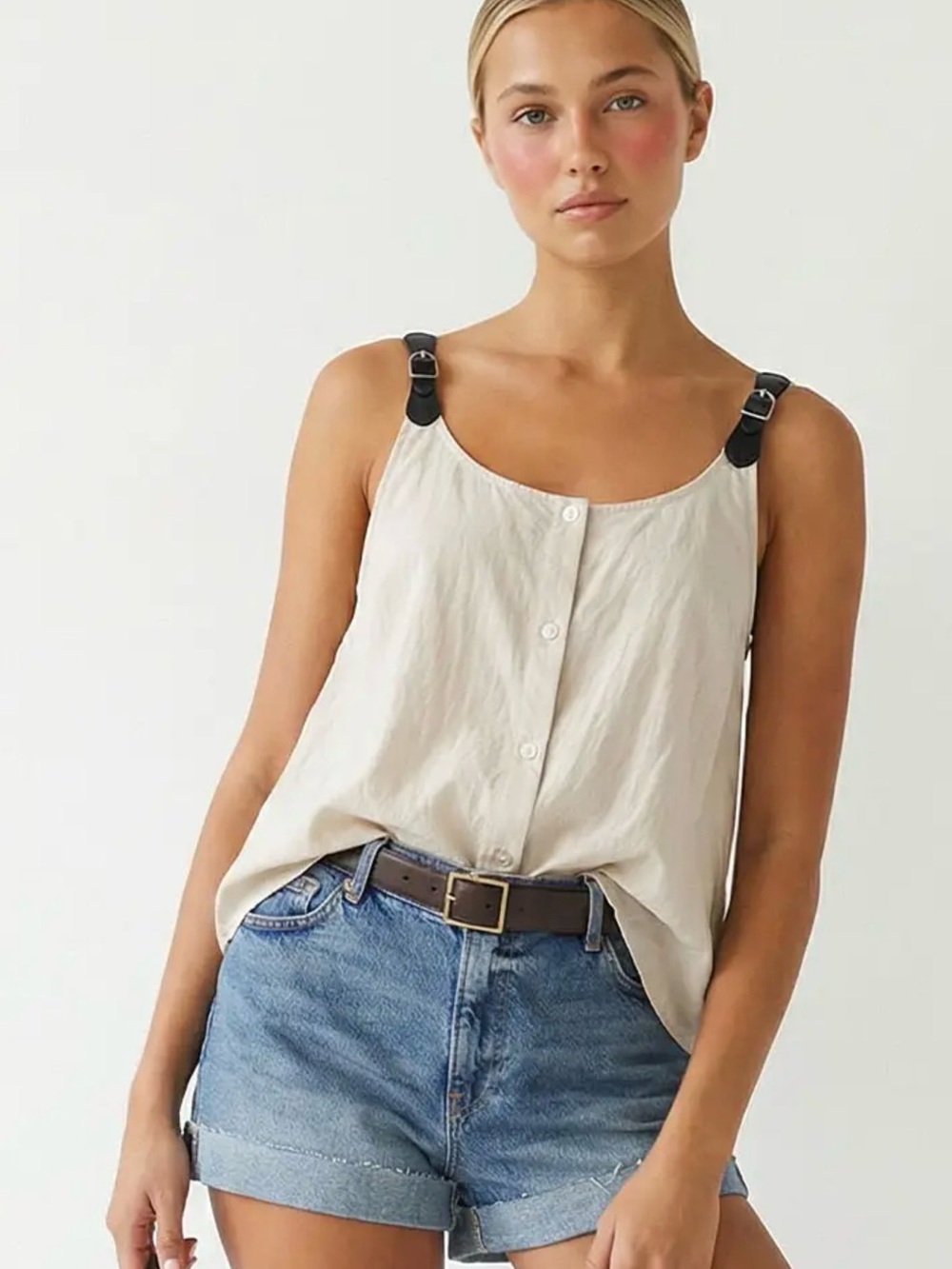 Women's Buckle Strap Sleeveless Top-Stone